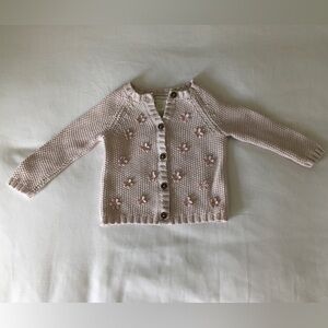 Cynthia Rowley Knit Button Front Pink Flower Baby Sweater 3-6 mo.